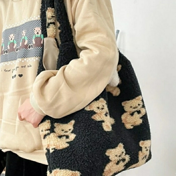 Faux shearling cartoon tote bag - Picture 2 of 4